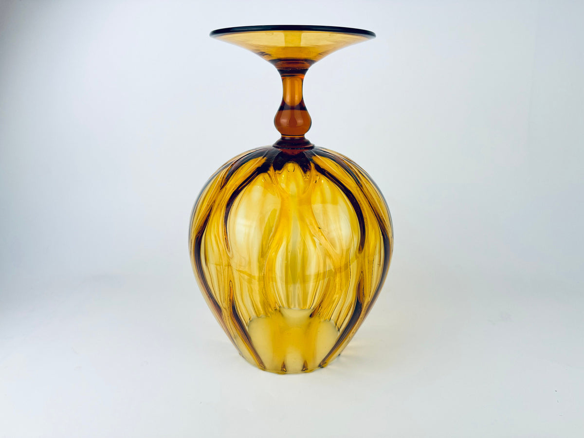 Product image for 'vintage italian empoli handblown glass snifter bowl vase amber teardrop pattern made in italy' (view 0634c3)
