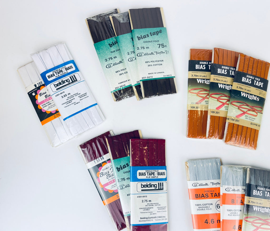 Product image for 'vintage bias tape various colours widths made in canada usa new old stock nos polyester cotton blend' (view e17dae)