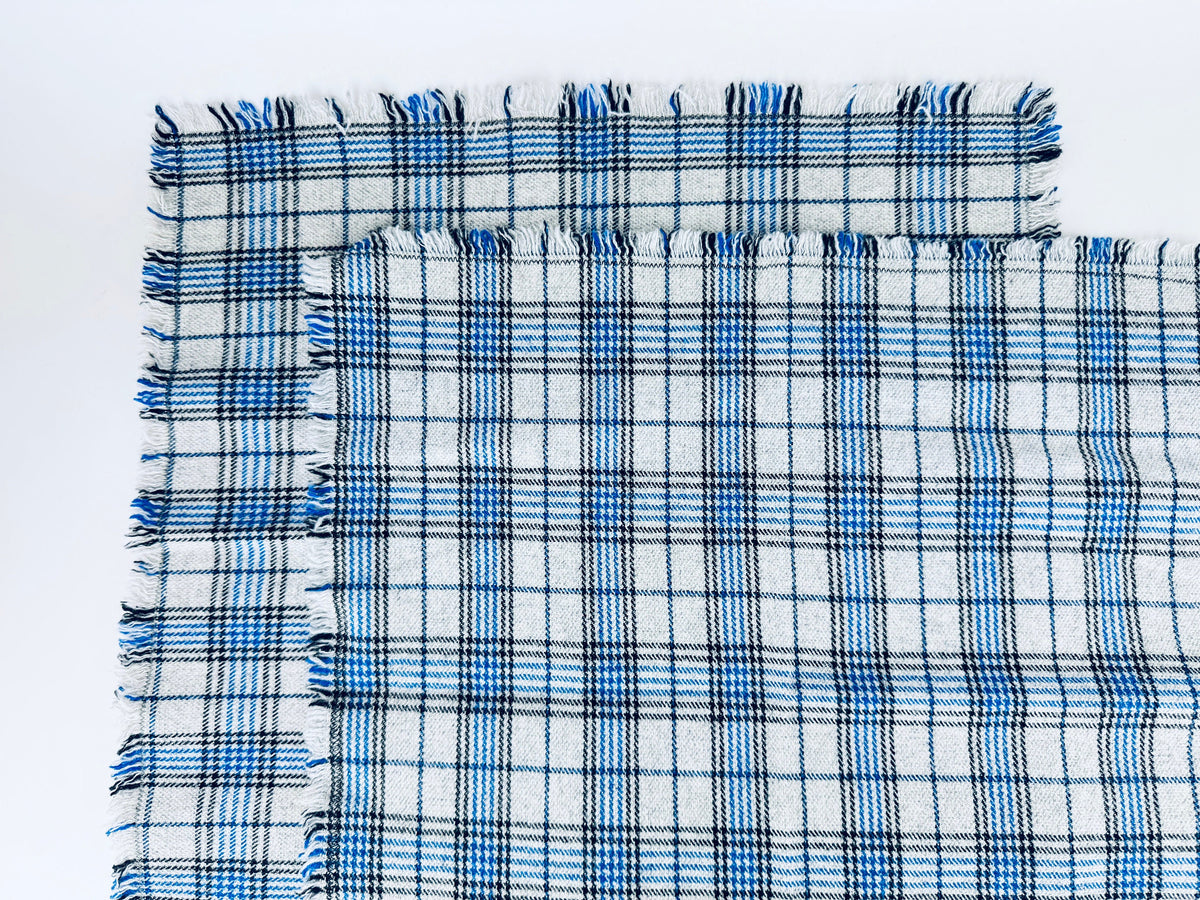 Product image for 'vintage black blue plaid grey wool fringe square place mats set of two 2' (view b6f9f2)