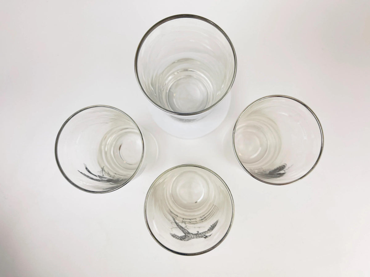 Product image for 'vintage foul bird drinking glasses clear silver rimmed perfect hunter gift sets sold separately' (view 6ac8c6)