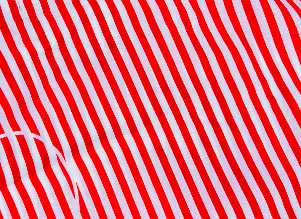 Product image for 'vintage 80s red striped white black flower pattern shower curtain designed by andre richard made in canada' (view 7a8167)
