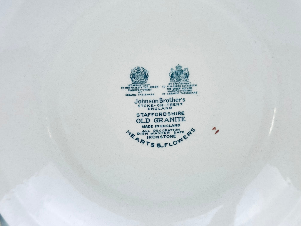 Vintage Staffordshire Old Granite Plate + Bowl - Hearts & Flowers Pattern - Johnson Bros - Made In England - Sold Individually