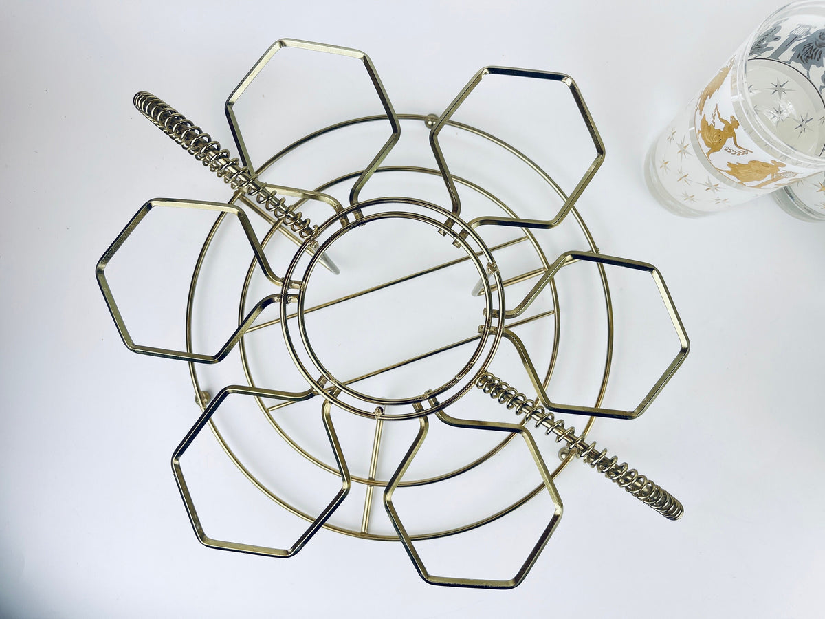 Product image for 'vintage rare aldon frosted white gold grecian gold atomic pattern barware set decanter six glasses barware gift' (view ac0230)
