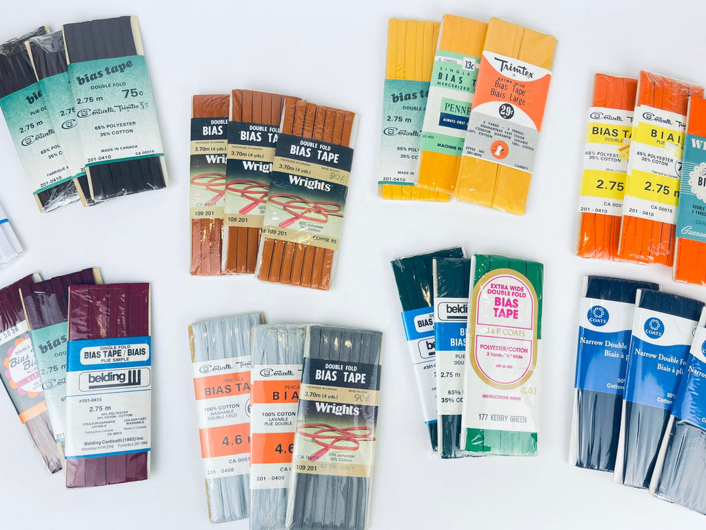 Product image for 'vintage bias tape various colours widths made in canada usa new old stock nos polyester cotton blend' (view b88218)