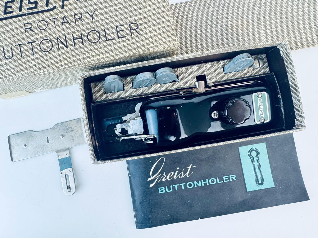 Product image for 'vintage 1950s greist rotary buttonholer model 683 box manual made in usa' (view 5e84b9)