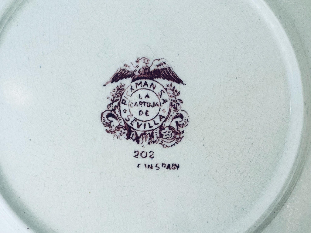 Product image for 'vintage 1940s la cartuja de sevilla pickman red transferware plates spanish earthenware serving display plates sold separately' (view dcf043)