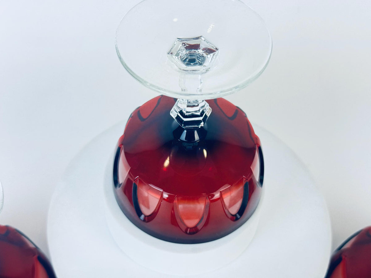 Product image for 'vintage cristal darques ruby red crystal champagne glasses mid century modern barware set of four 4 made in france' (view 8d4fec)