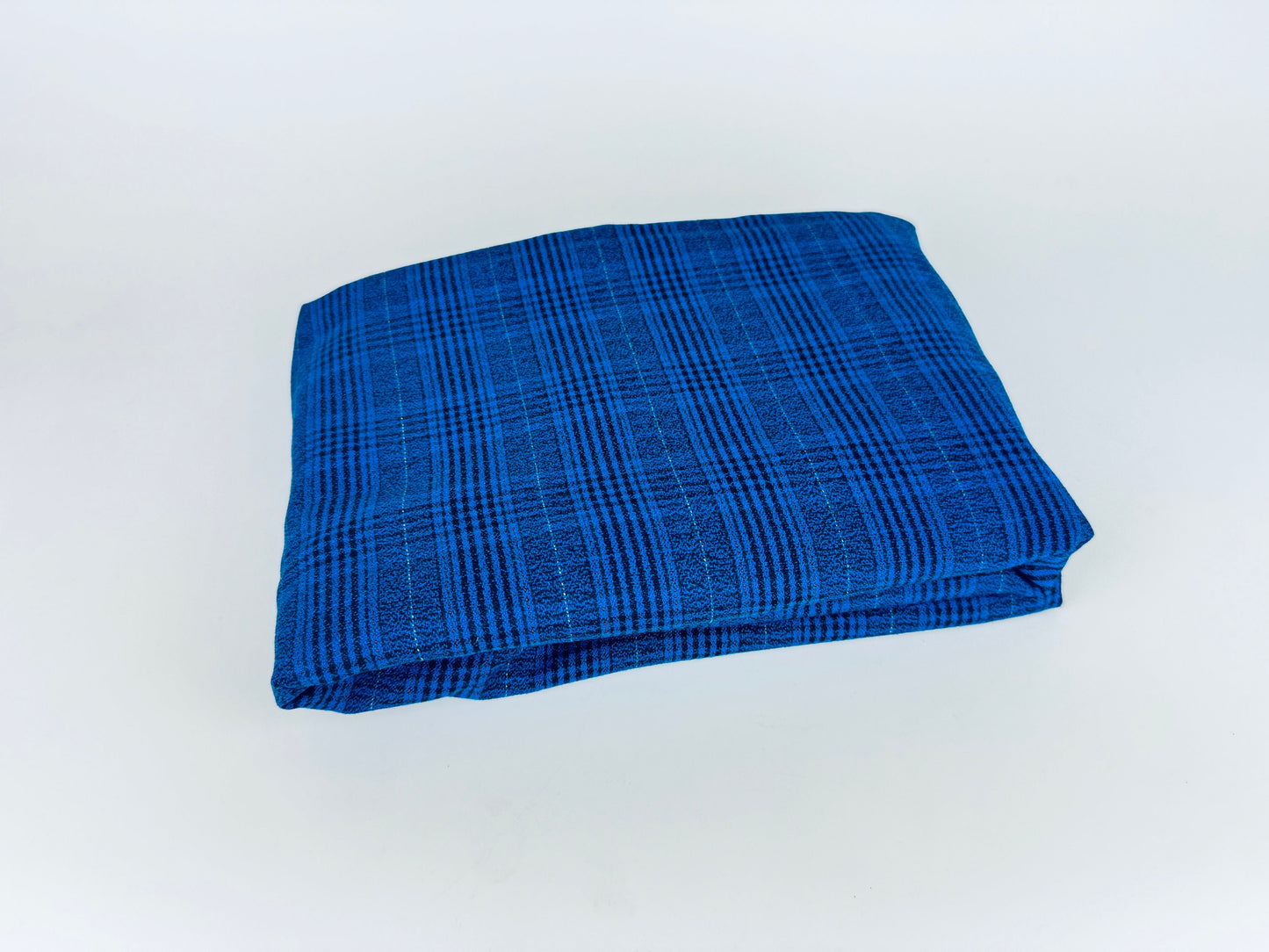 Tissu polyester à carreaux bleu et noir vintage - 122 x 147 cm