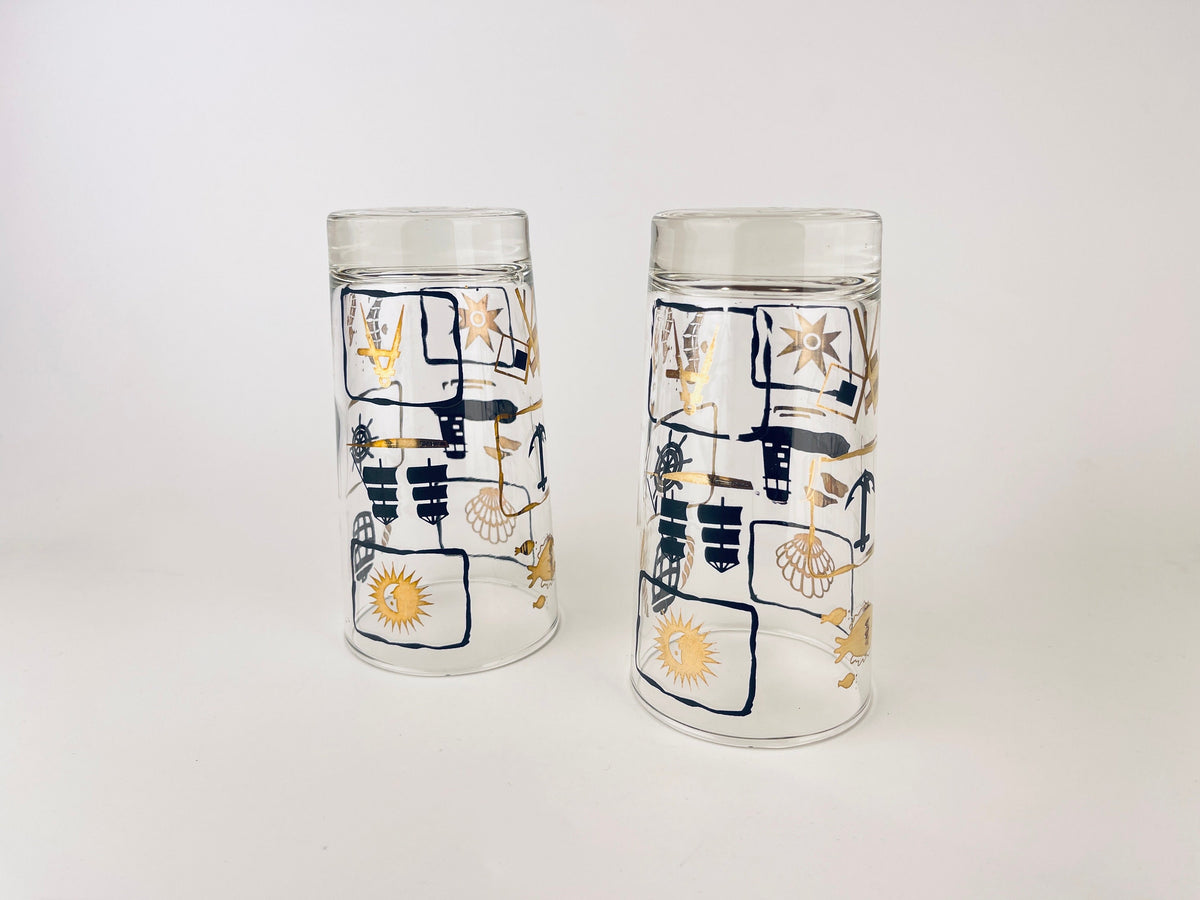 Product image for 'vintage dominion glass nautical pattern highball glasses set of two 2' (view da237c)