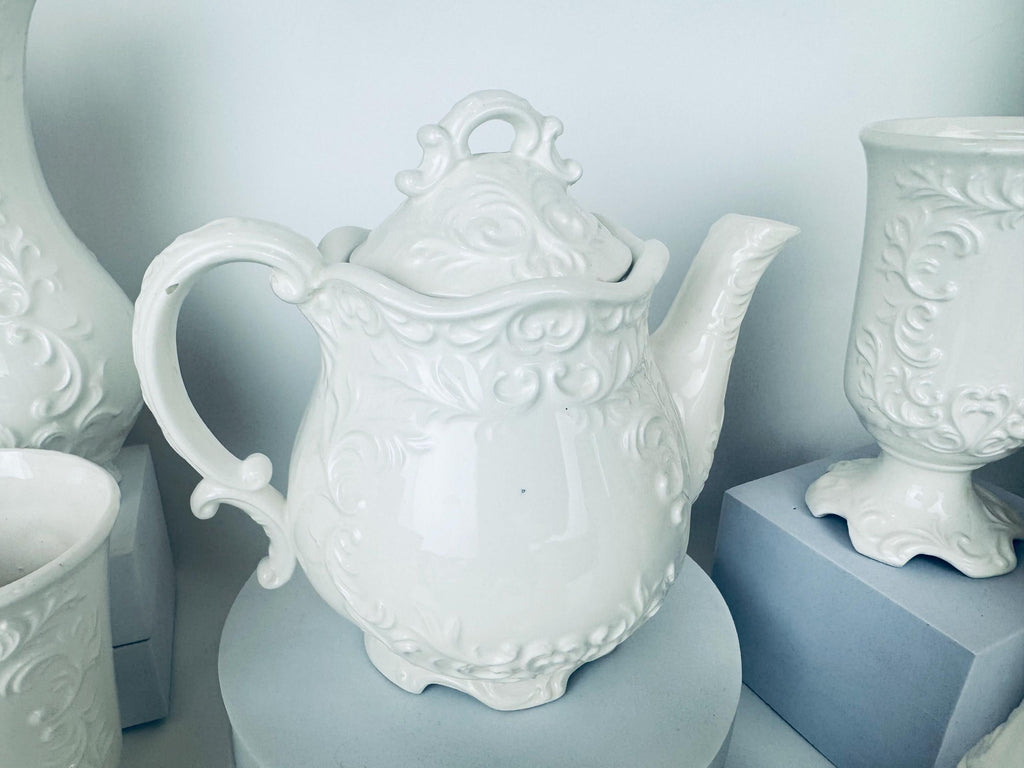 Product image for 'vintage french white provincial coffee teapot service set pieces sold separately made in japan by napcoware' (view a98e39)