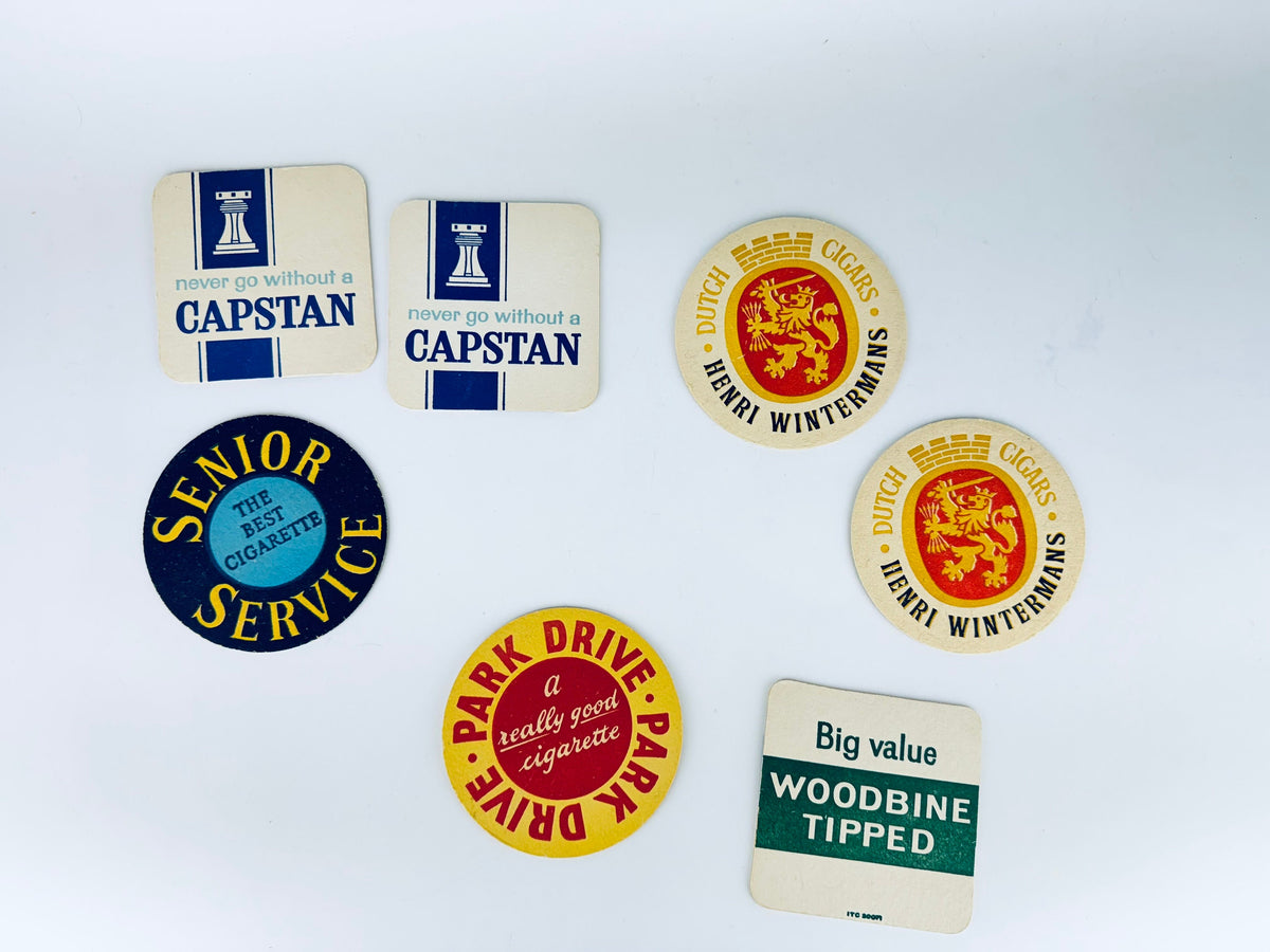 Product image for 'vintage english cigar cigarette bar coasters beer cocktail mat sold separately' (view f42c3e)