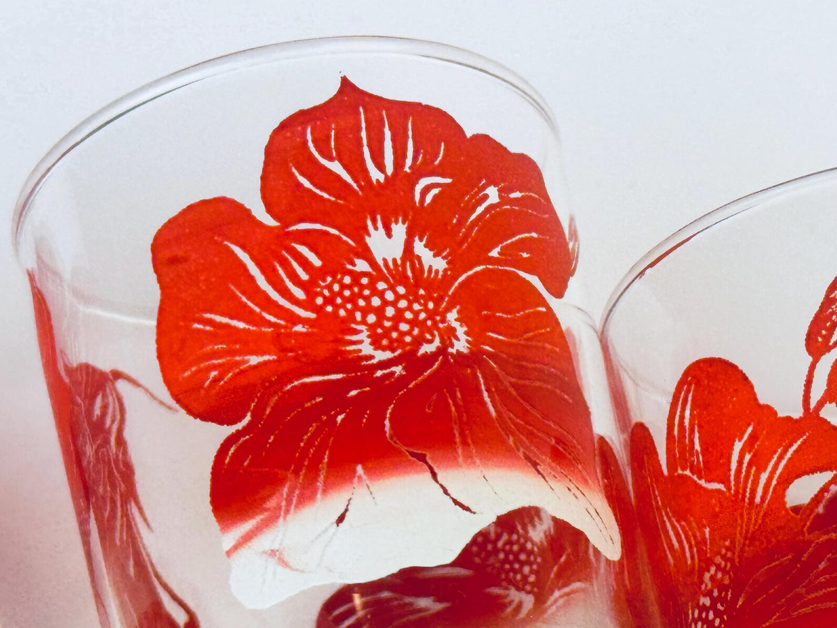 Product image for 'vintage red green floral juice glasses set of three 3' (view c72552)