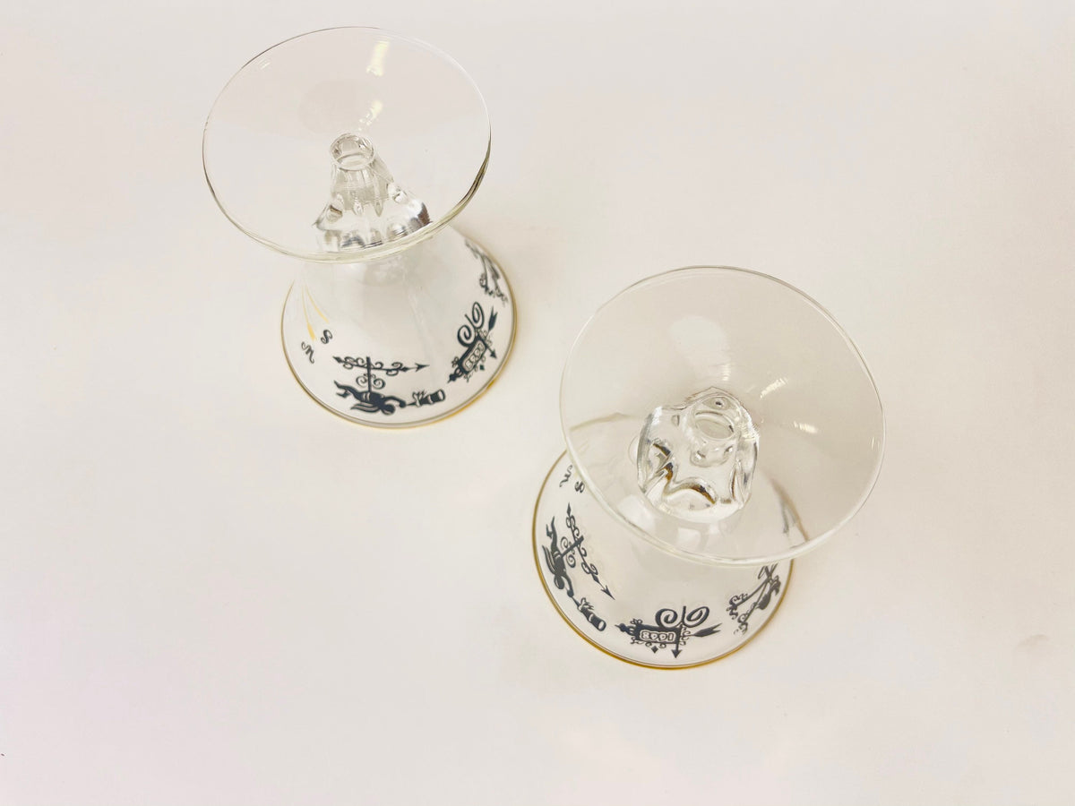 Product image for 'vintage libbey rooster weathervane scene small martini liquor goblets set of two 2' (view 8f0b49)