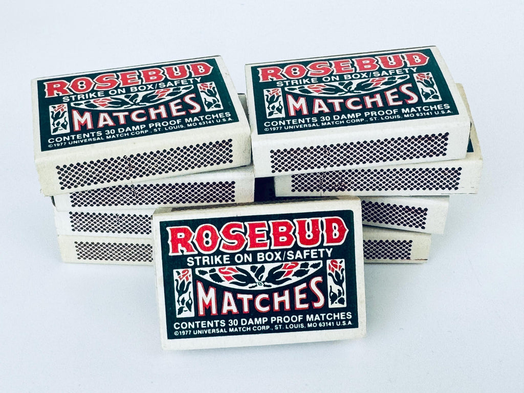 Stack of Rosebud Matches on a white background