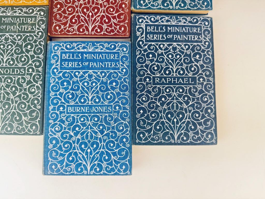 Collection of books titled 'Bells Miniature Series of Painters' on a white background
