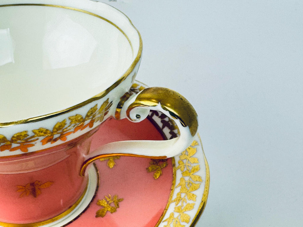 Vintage 'AYNSLEY' Pink White & Gold Bone China Tea Cup + Saucer - Floral Rose Pattern - Made In England