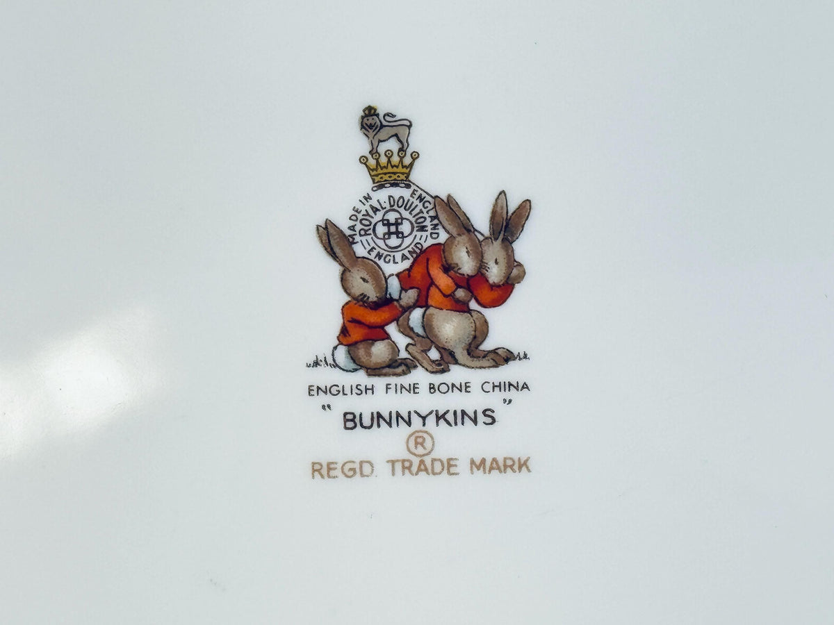 Vintage Bunnykins 'Dressing Up' Royal Doulton Plate - Cream Ceramic 1950s English Nursery Dishware