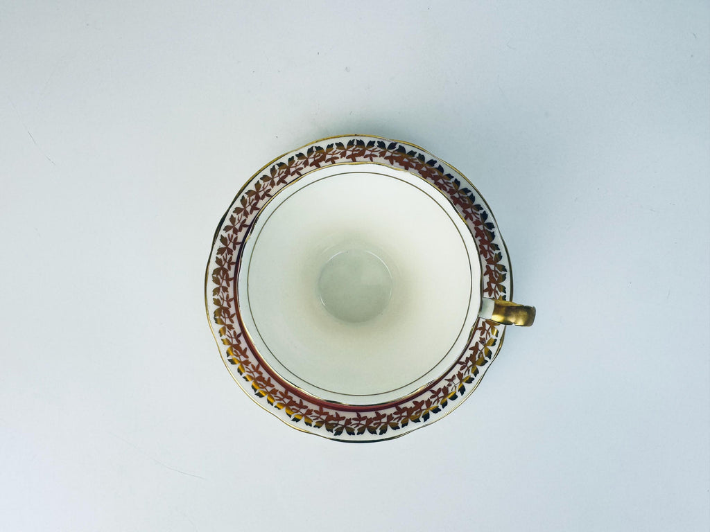 Vintage 'AYNSLEY' Pink White & Gold Bone China Tea Cup + Saucer - Floral Rose Pattern - Made In England
