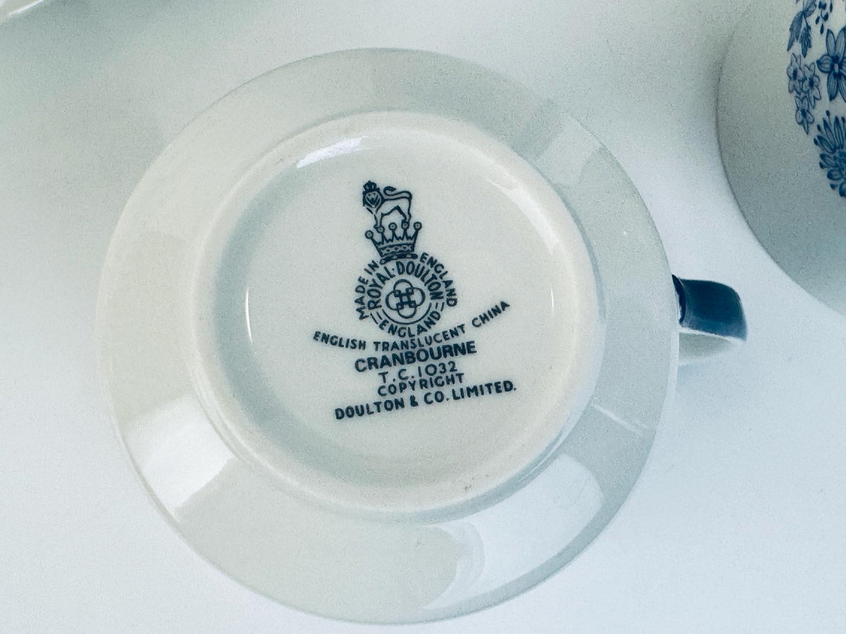 Vintage 1960s-70s Royal Doulton Cranbourne Blue & White Bone China Tea Set - Made In England