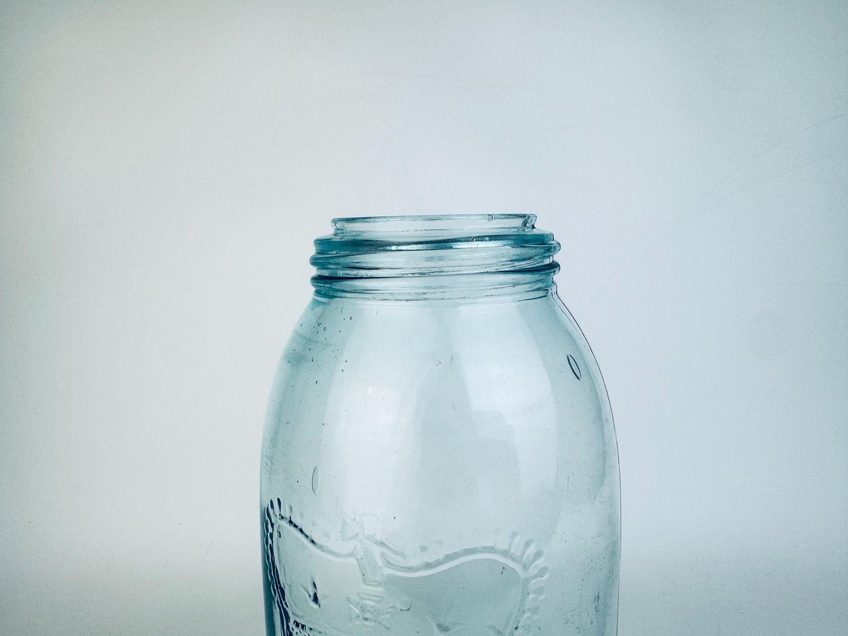 Antique Aqua CROWN Mason Jar 1920s Canadian Dominion Glass Zinc Lid & Glass Insert Embossed Canning Storage Jar