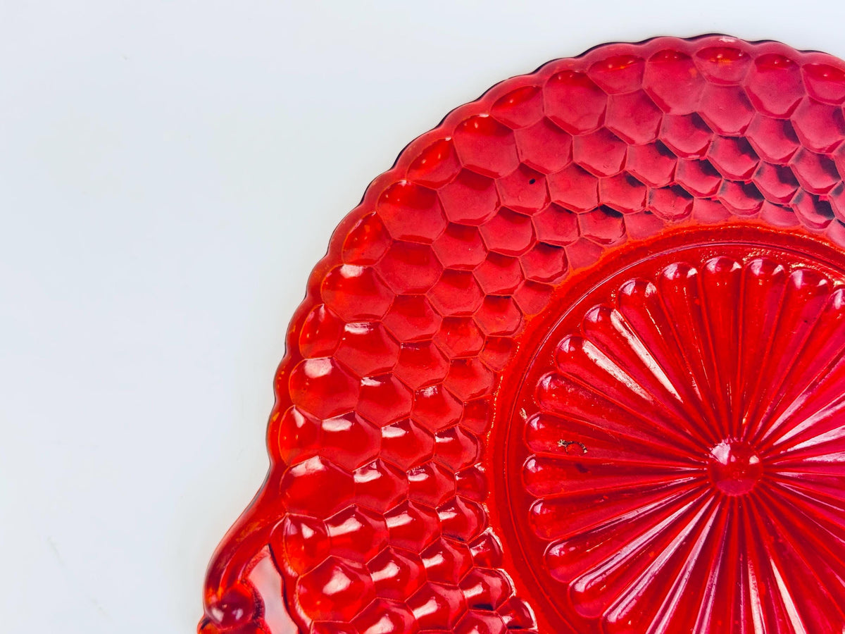 Vintage Amberina Honeycomb Pressed Glass Serving Bowl with Handles Fenton Glass Company