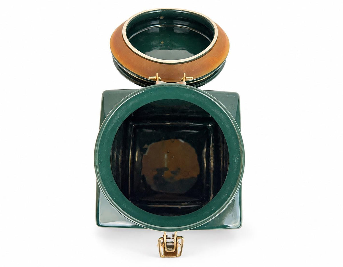Vintage 1990s Green & Gold Ceramic Starbucks Air Tight Coffee Canister - Bee House Japan