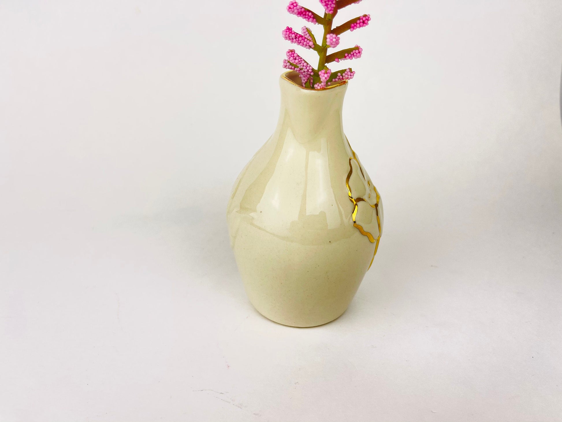 Product image for 'vintage beige gold floral ceramic vase jug' (view 66d695)