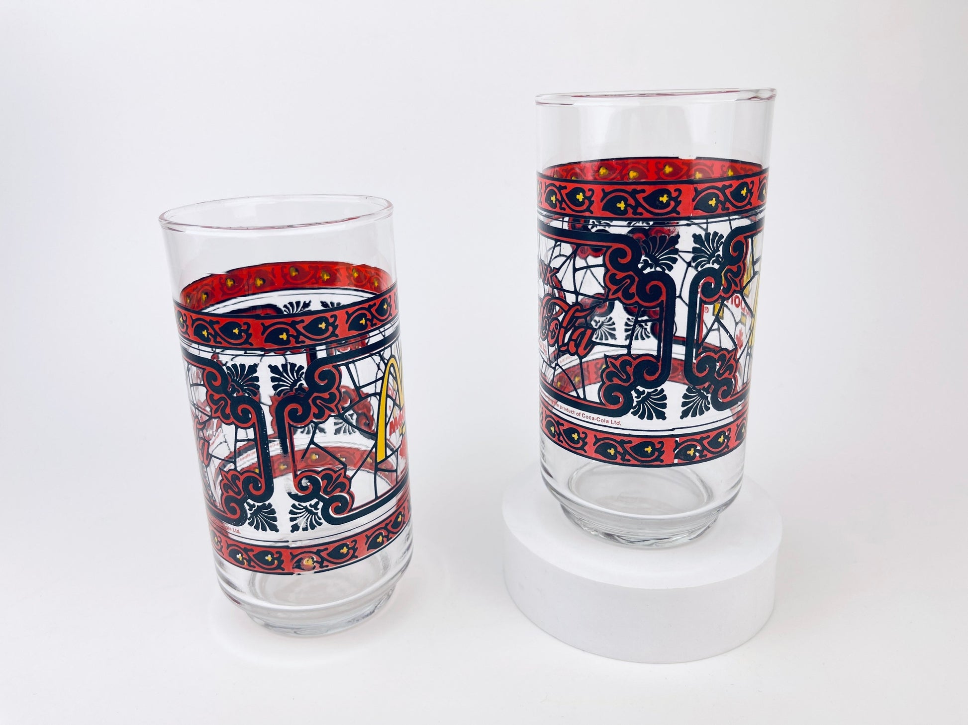 Product image for 'vintage coca cola mcdonalds canada stained glass water tumbler glasses sold individually' (view cde81b)