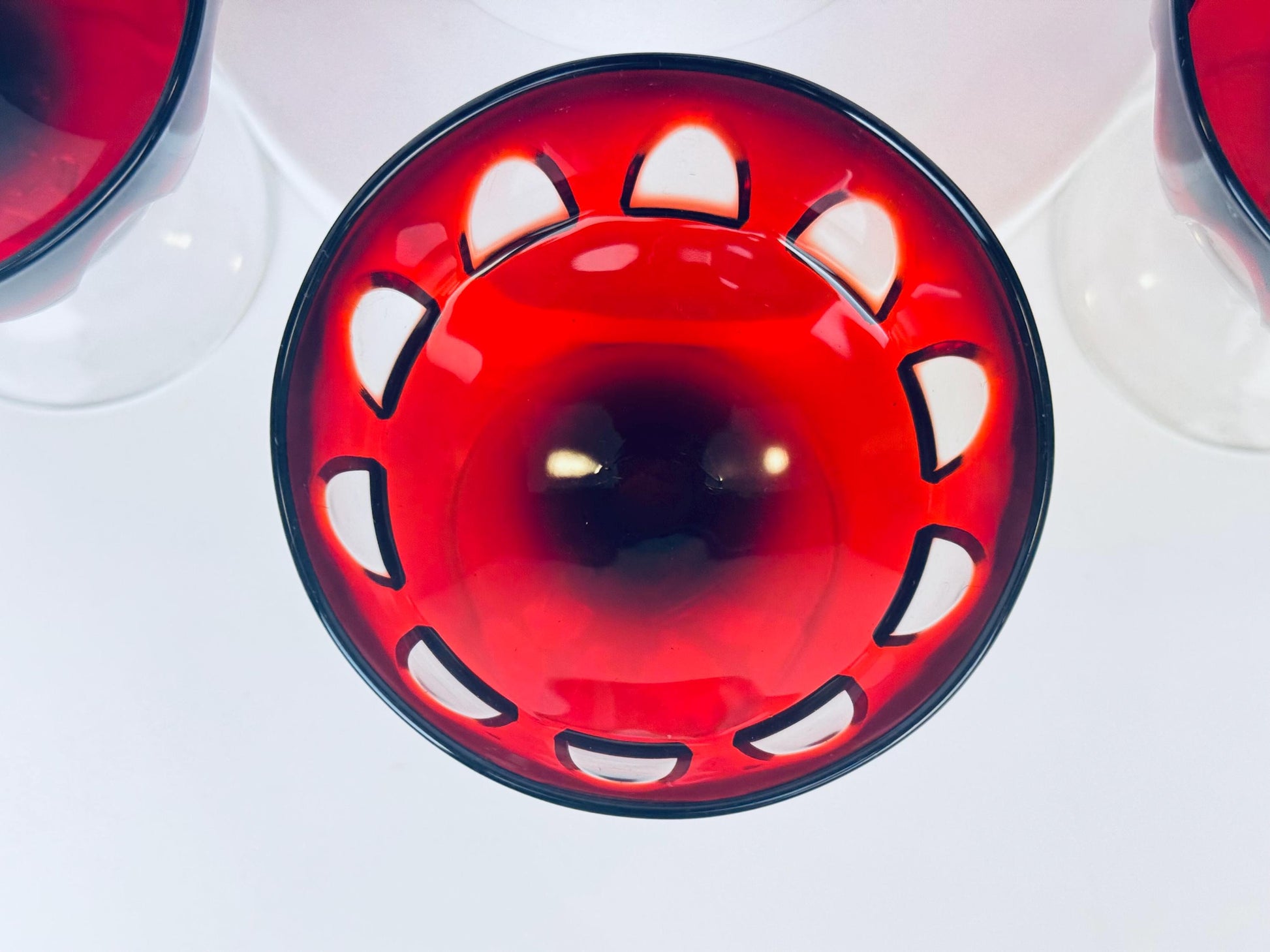 Product image for 'vintage cristal darques ruby red crystal champagne glasses mid century modern barware set of four 4 made in france' (view 033f45)
