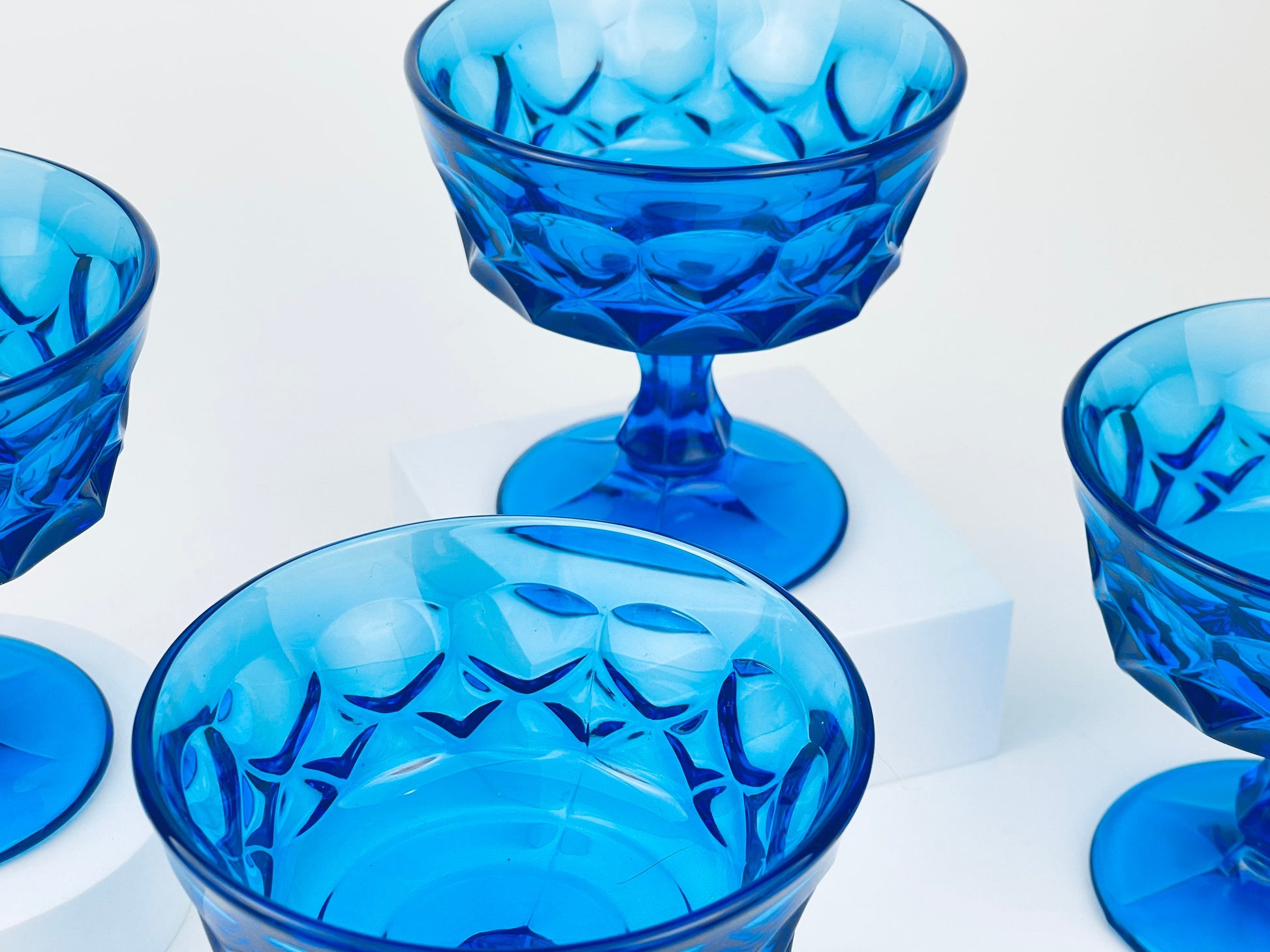 Product image for 'vintage perspective by noritake cobalt blue heavy pressed glass champagne glasses set of four 4 made in japan' (view e4d524)