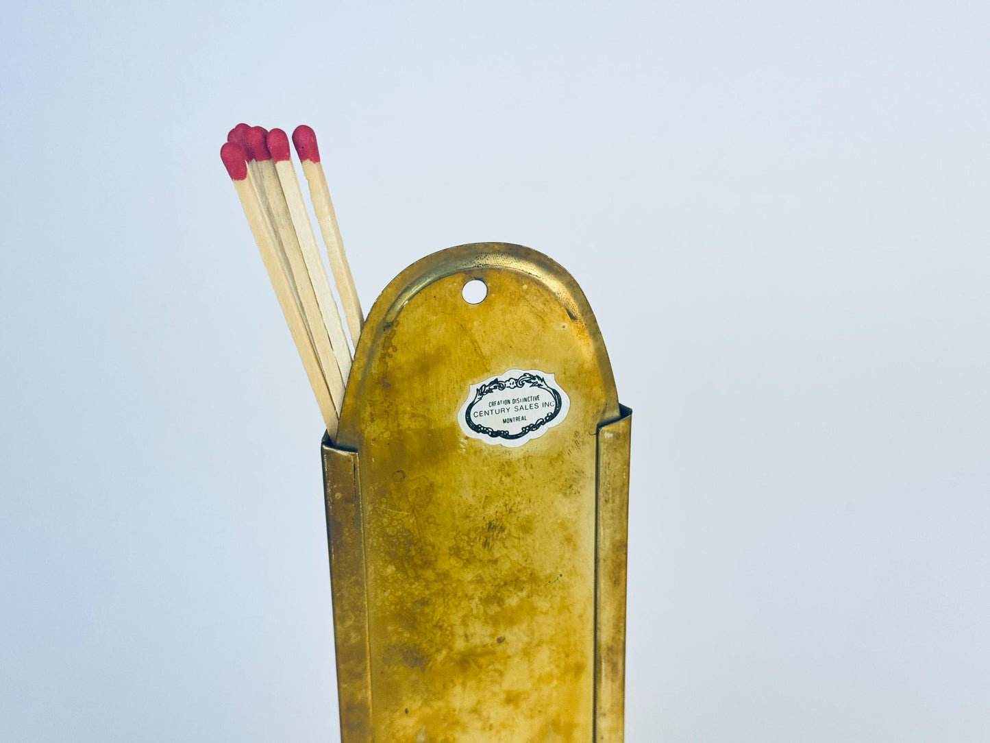Product image for 'vintage brass match holder side strike pocket attractive aged metal patina' (view 84f111)