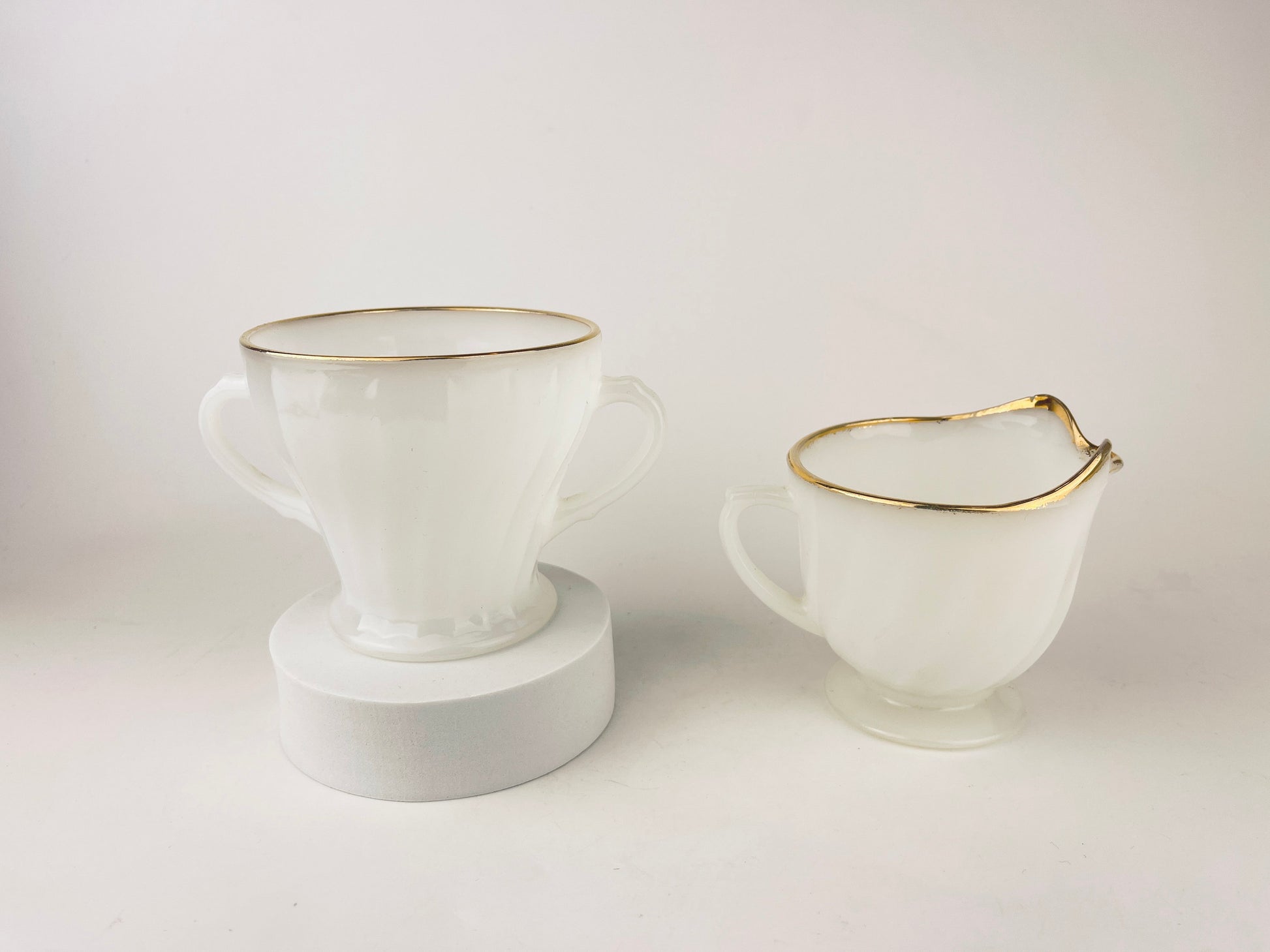 Product image for 'vintage fire king white gold gilt rim milk glass cream sugar bowl made in usa' (view aa7826)