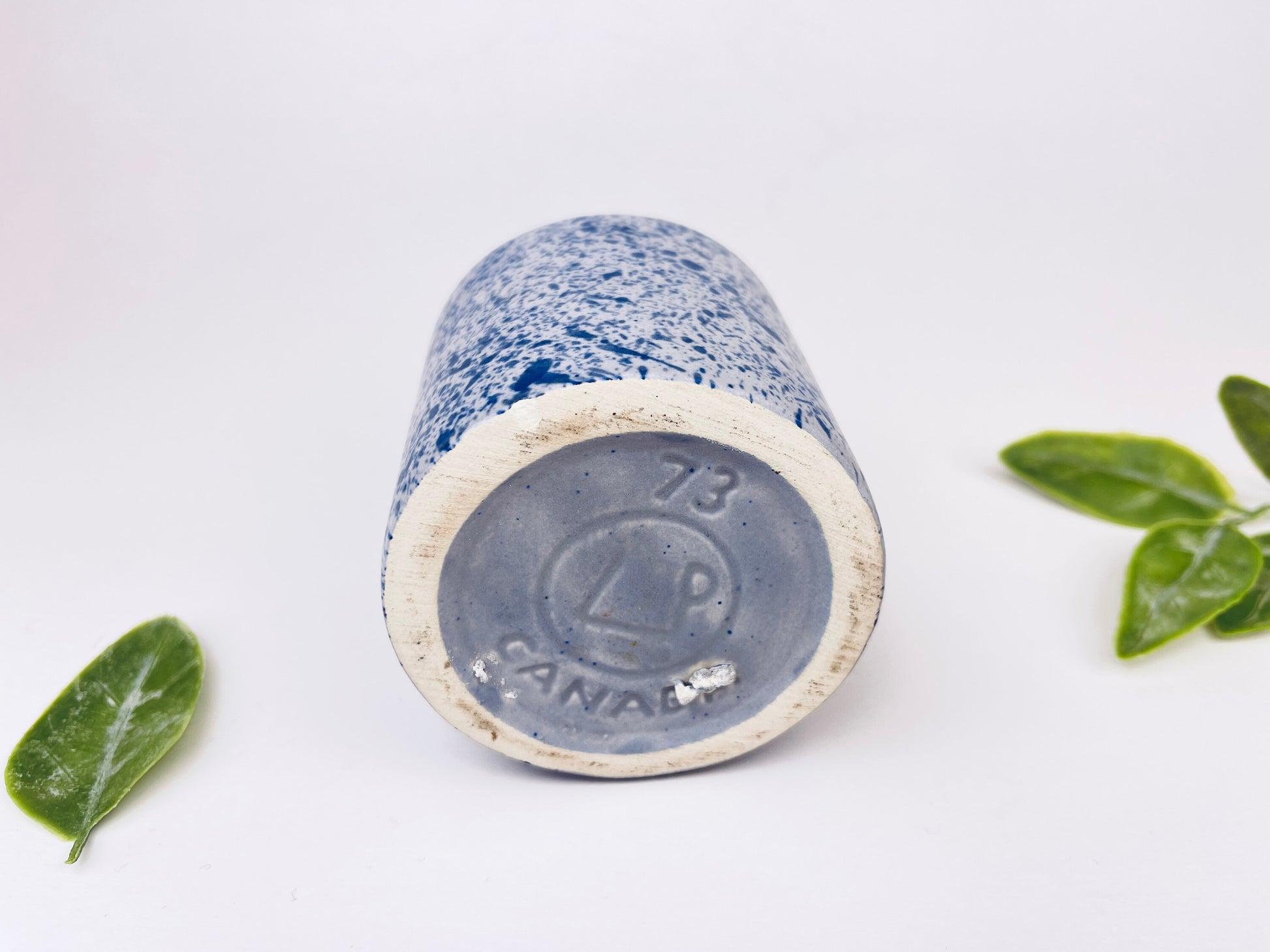 Product image for 'vintage white blue speckle glazed ceramic jug vase laurentian canada pottery' (view 6be919)