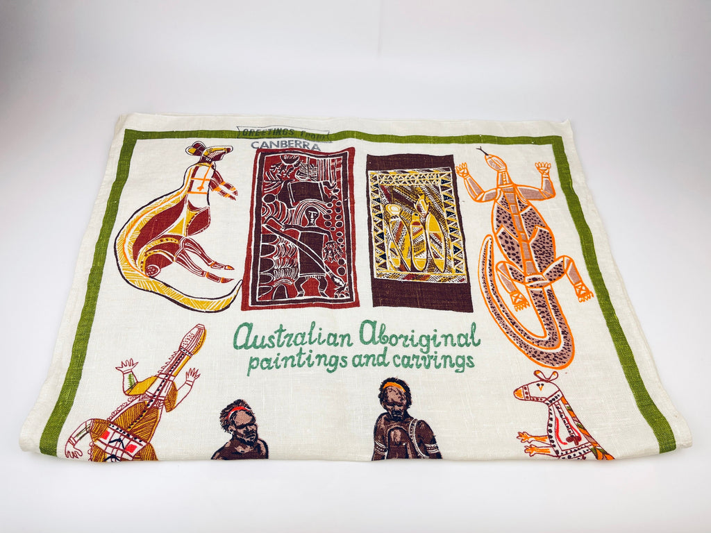 Product image for 'vintage australian aboriginal paintings carvings tea towel all pure linen statement towel australian souvenir designed in australia' (view 66c1ae)