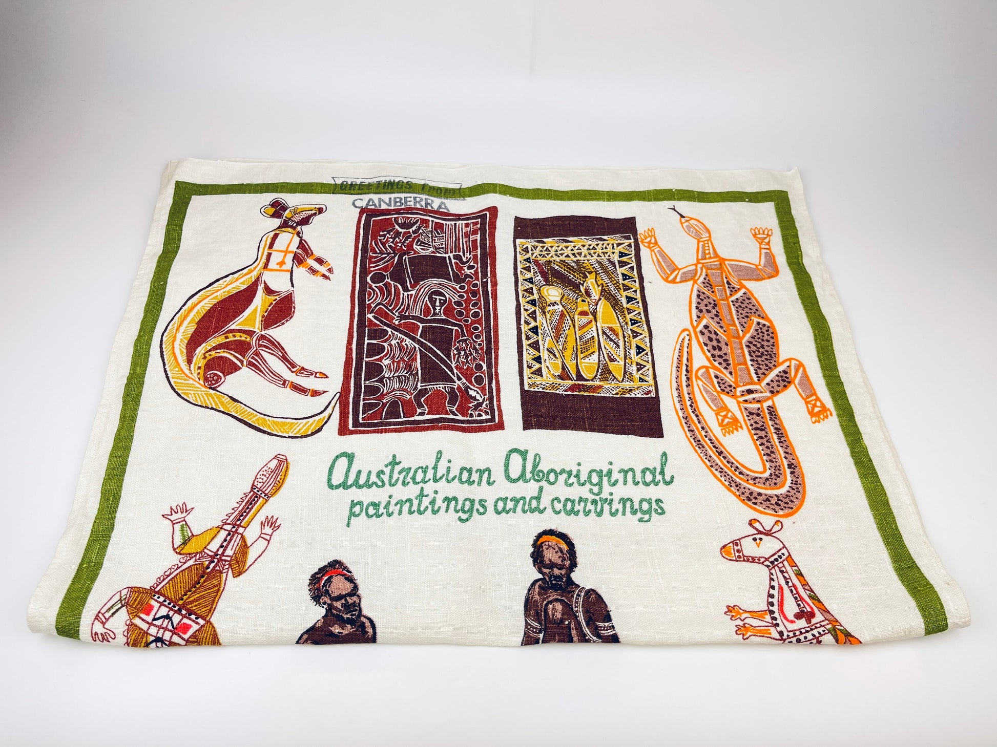 Product image for 'vintage australian aboriginal paintings carvings tea towel all pure linen statement towel australian souvenir designed in australia' (view 66c1ae)