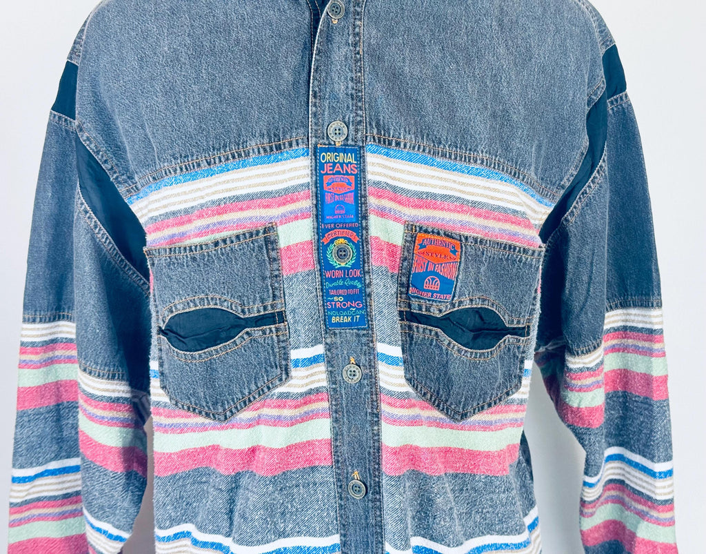 Product image for 'vintage oversized denim striped shirt size m fits l made in hong kong' (view 720875)