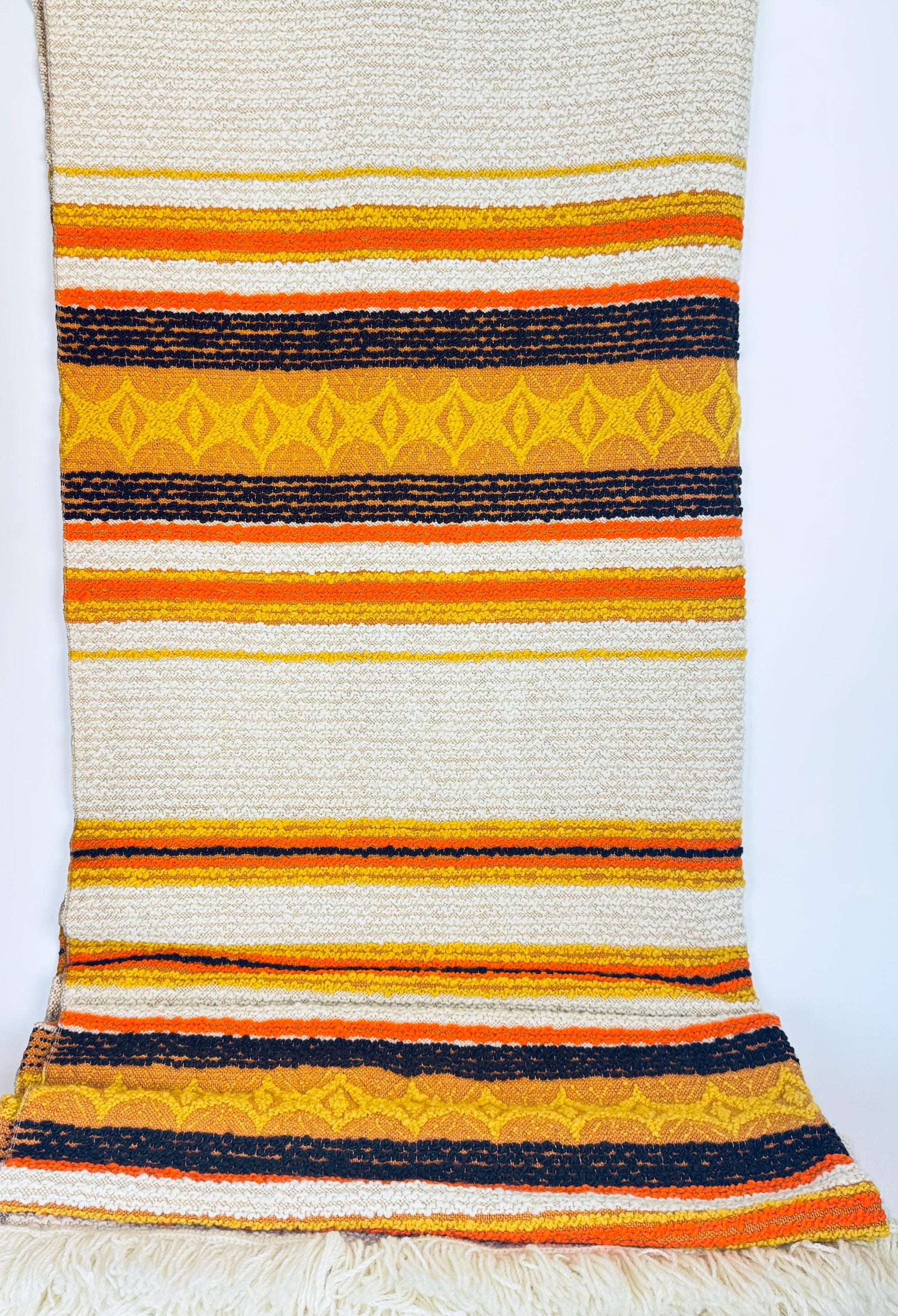 Product image for 'vintage 1970s acrylic rug 50 x72 sculpted loop pile with fringe retro geometric floor rug' (view 1ff9de)