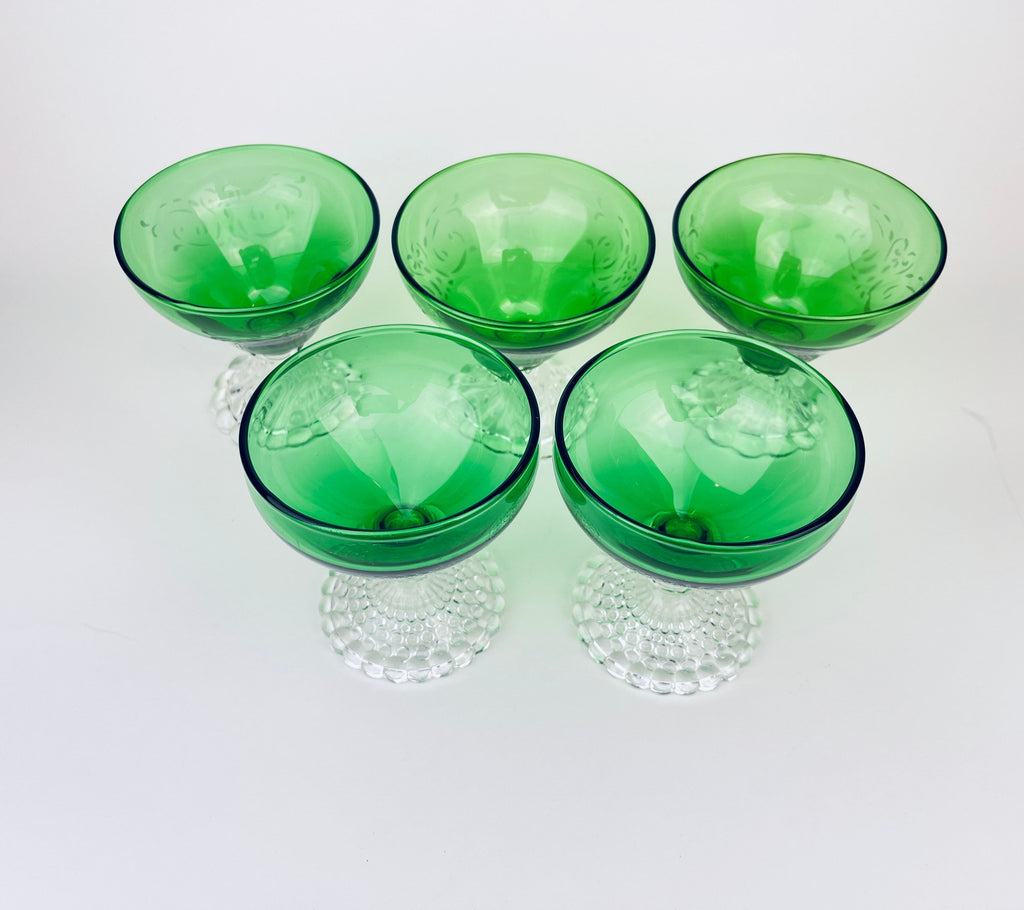 Product image for 'vintage boopie bubble bottom green glass set set of five 5' (view b734af)