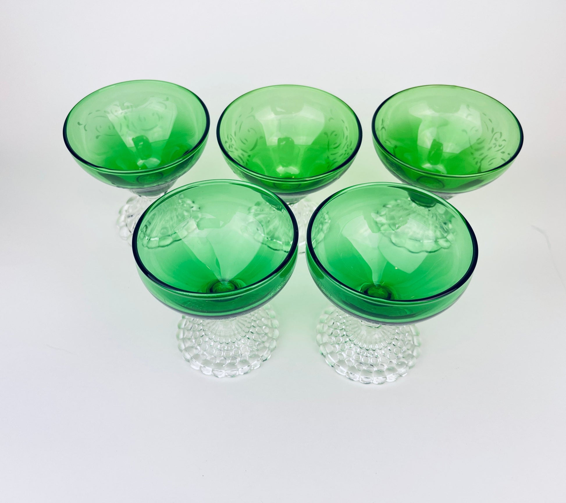 Product image for 'vintage boopie bubble bottom green glass set set of five 5' (view b734af)