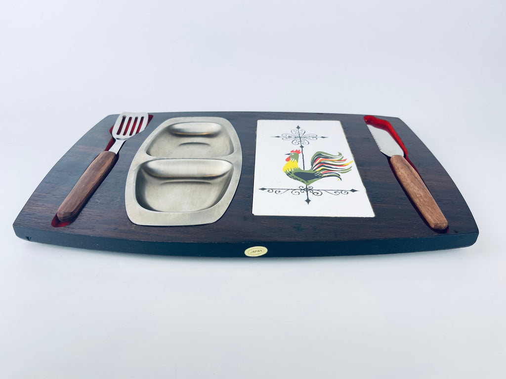 Product image for 'vintage mid century modern wood charcuterie appetizer board country rooster design made in japan' (view df84ea)