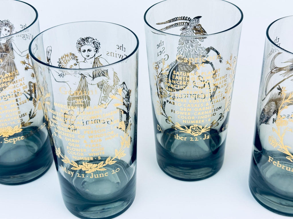 Product image for 'vintage federal glass zodiac tumblers set of 4 astrological highball glasses' (view 4f36f8)