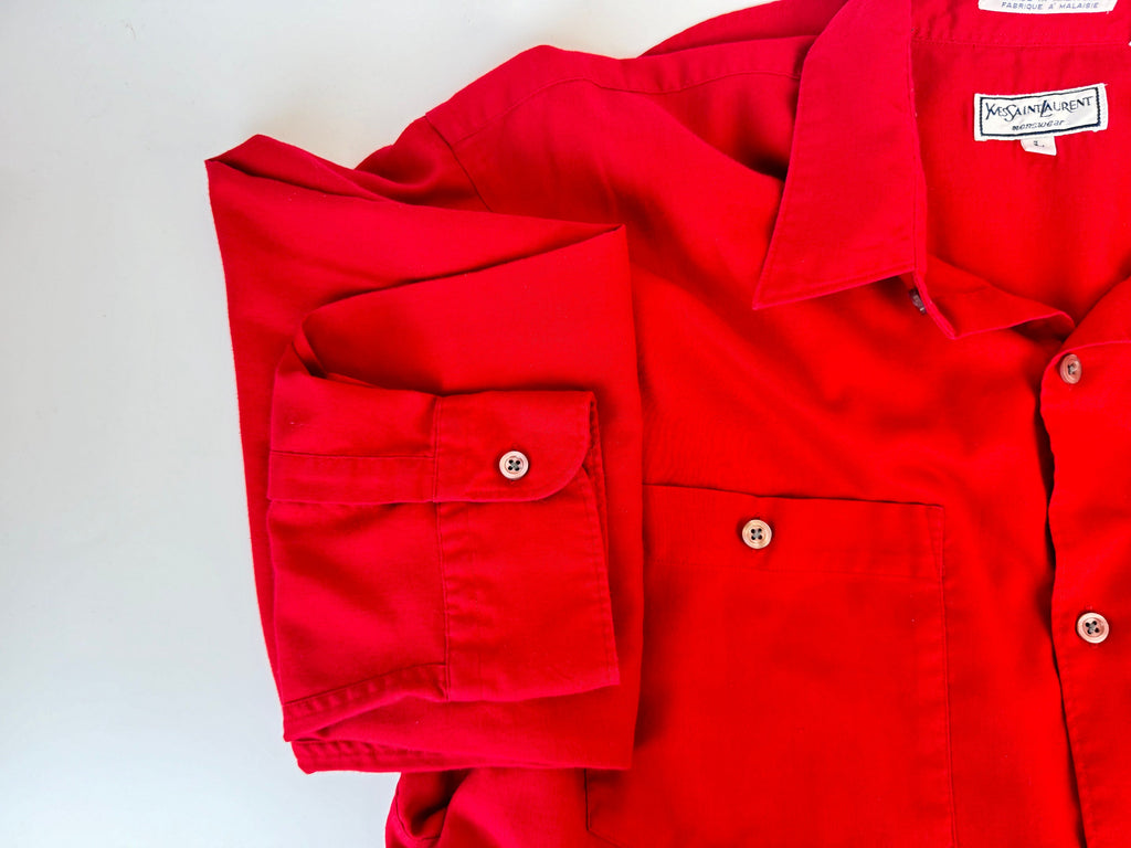 Product image for 'vintage yves saint laurent ysl menswear long sleeve button up red shirt double breast pocket size large l' (view fd5d12)
