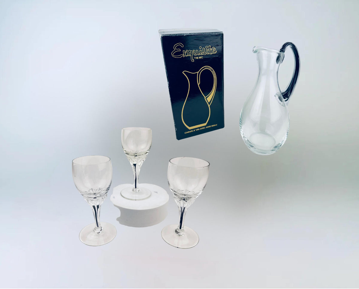 Product image for 'vintage exquisite belfor glasses or decanter czech clear black stripe art glass' (view 290f20)