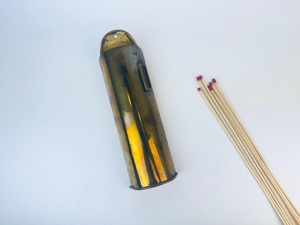 Product image for 'vintage brass match holder side strike pocket attractive aged metal patina' (view 522cc1)