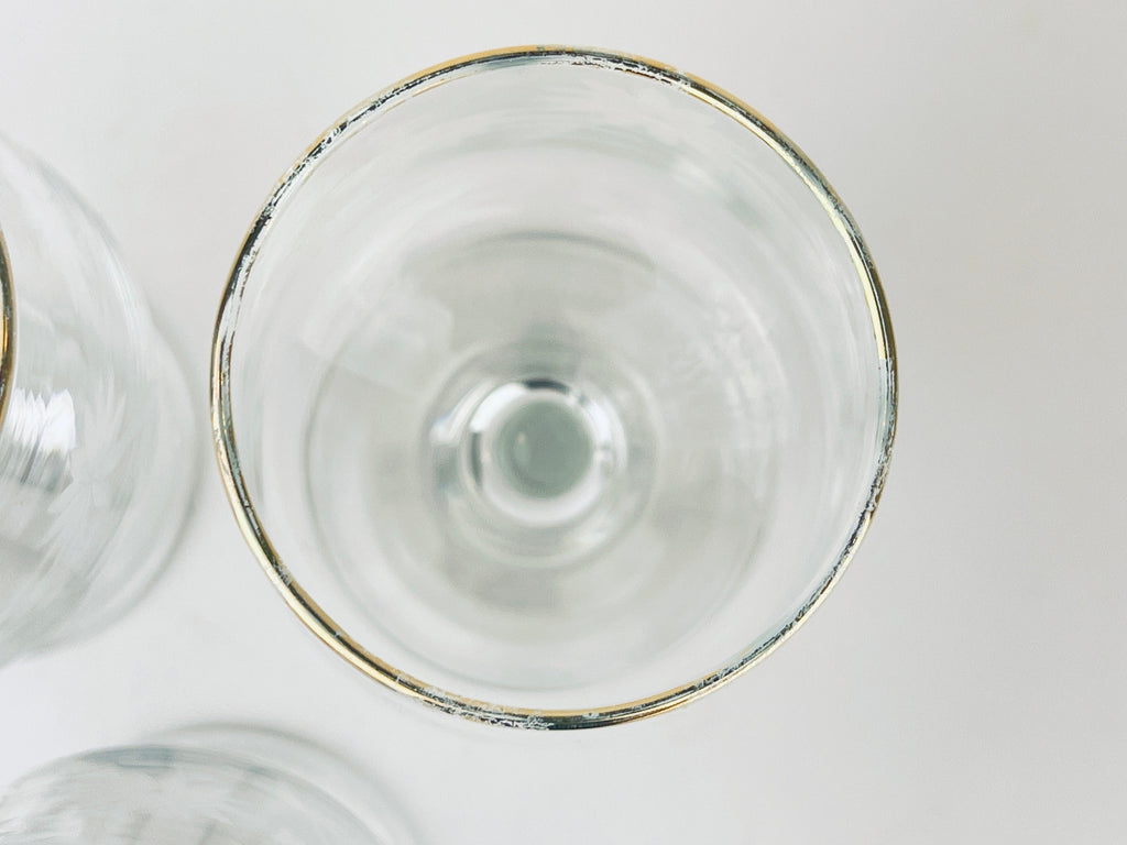 Product image for 'vintage gold rimmed white matte pinwheel pattern mini goblets set of three 3 barware gift' (view 49c700)
