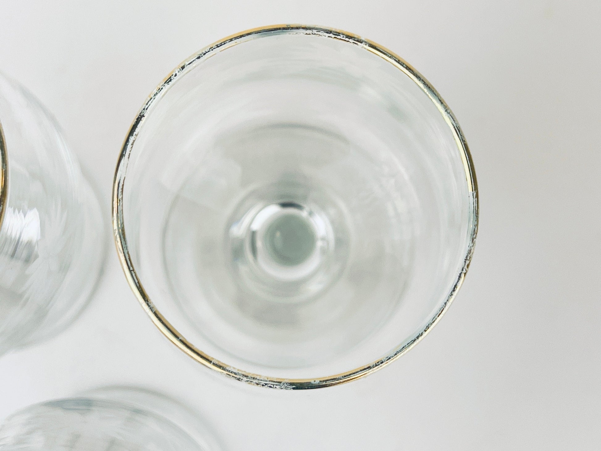 Product image for 'vintage gold rimmed white matte pinwheel pattern mini goblets set of three 3 barware gift' (view 49c700)