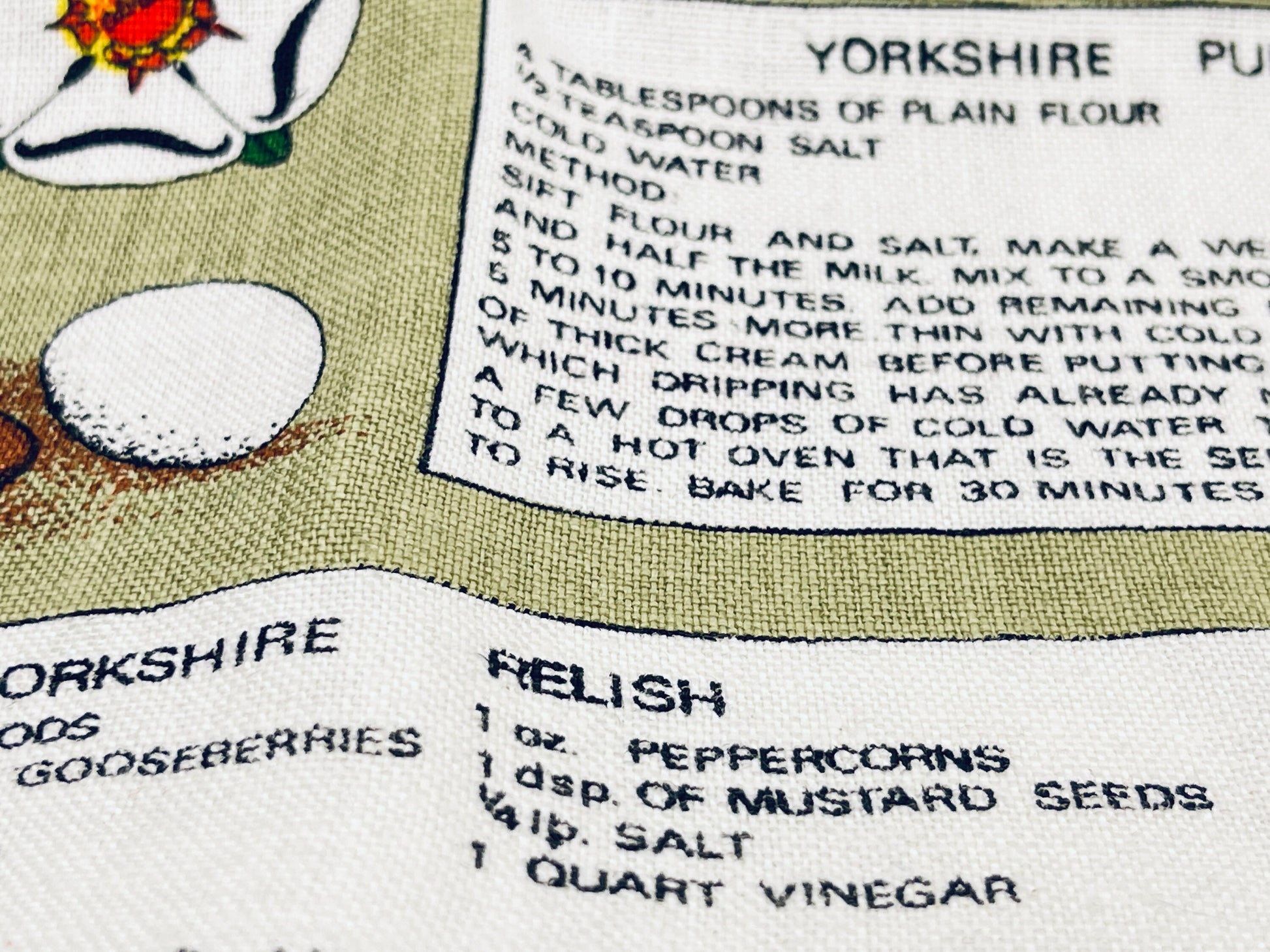 Product image for 'vintage yorkshire recipes tea towel irish linen kitchen art' (view c3d3bc)