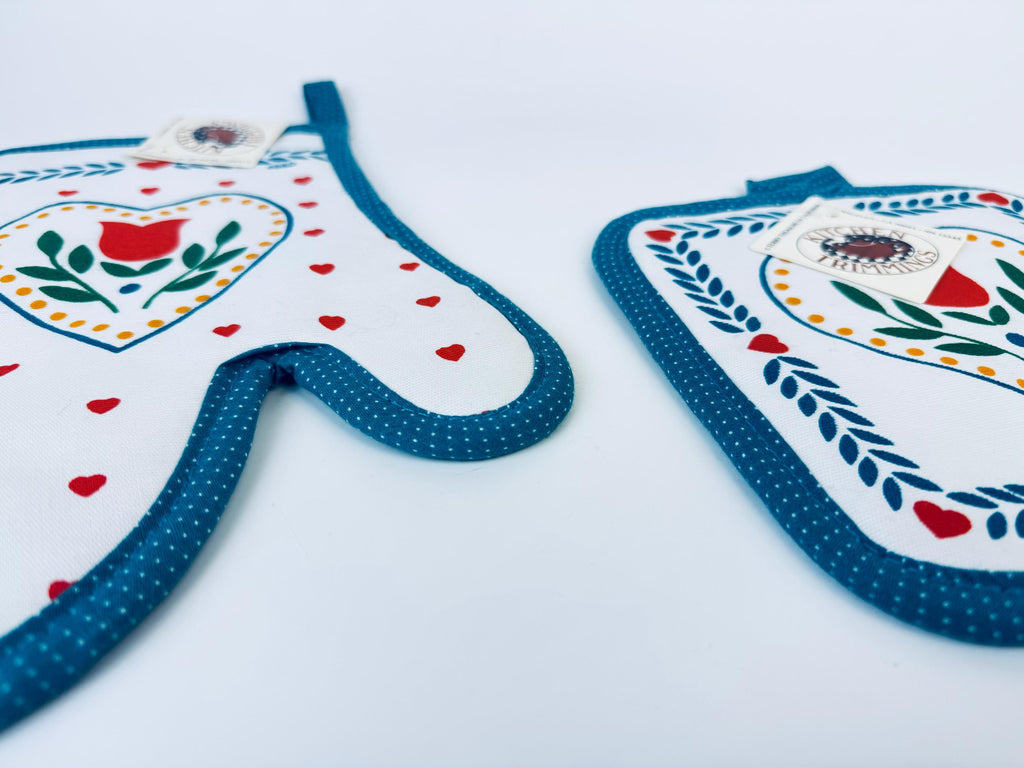 Product image for 'vintage floral heart pot holder oven mitt trivet blue polka dots new old stock sold separately' (view 09acf9)