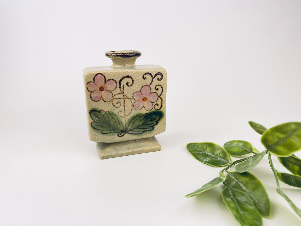Product image for 'vintage salt glazed stoneware square vase hand painted floral' (view d7ffbd)