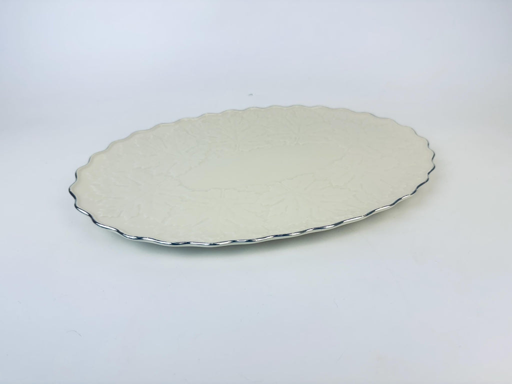 Product image for 'vintage lenox oval beige silver crested serving platter embossed maple leaf design made in usa' (view 26b85d)